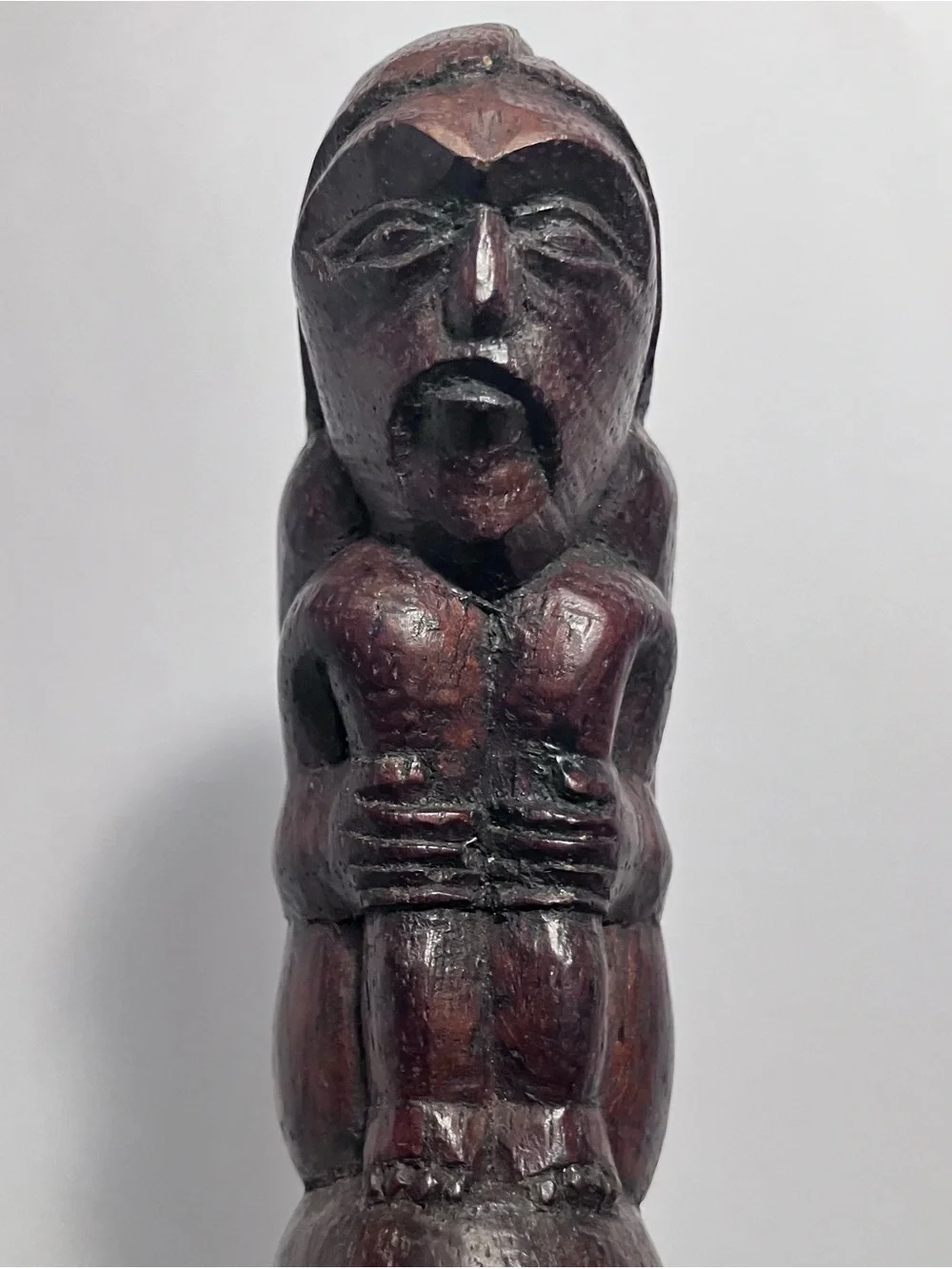 Vintage INDONESIAN RICE PADDLE / Hand Carved HARDWOOD / Lombok / 3 FIGURE HANDLE